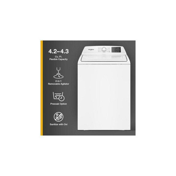 4.8 - 4.9 Cu. Ft. I.E.C. Whirlpool® Top Load Washer with 2-in-1 Removable Agitator. WTW4107SW
