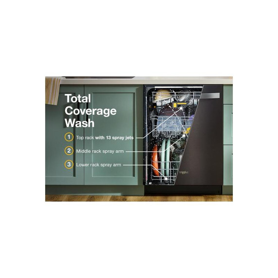 Whirlpool® 24-Inch Dishwasher with Total Coverage Wash Action and Auto Open Air Dry in Fingerprint Resistant Black Stainless WDTS8024SV