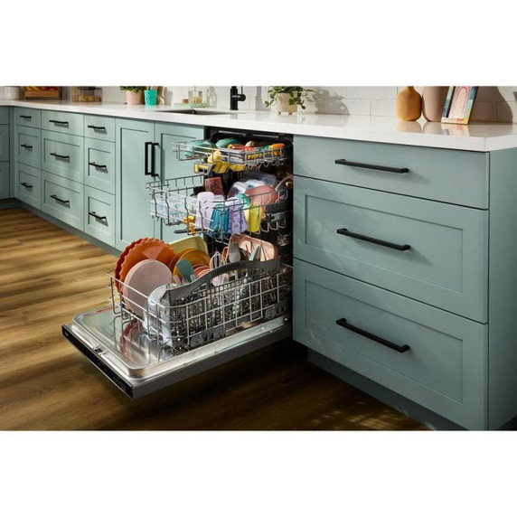 Whirlpool® 24-Inch Dishwasher with Total Coverage Wash Action and Auto Open Air Dry in Fingerprint Resistant Black Stainless WDTS8024SV