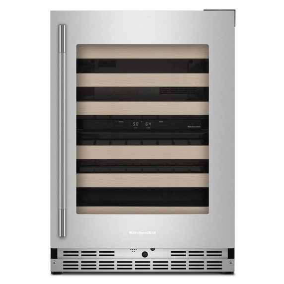 Kitchenaid® 24" Undercounter Wine Cellar with Full-Extension Wood-Front Racks KUWR524SPS
