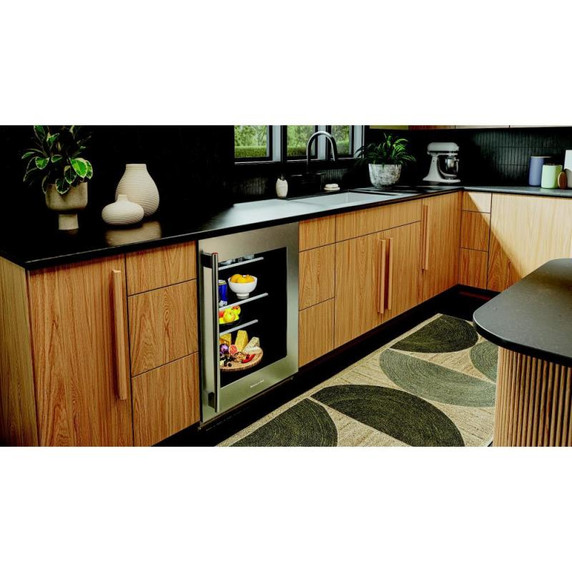 Kitchenaid® 24" Undercounter Refrigerator with Glass Door and Shelves with Metallic Accents KURR524SPS