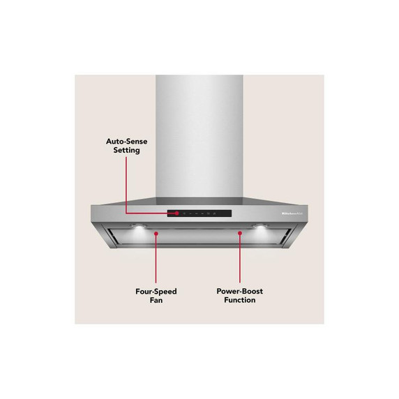 KitchenAid® 30-inch Wall-Mount, 4-Speed Canopy Hood KVWC730SSS