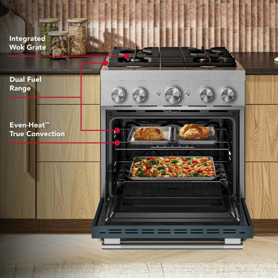 Kitchenaid® 30-Inch 4 Burner Commercial-Style Dual Fuel Range with No Preheat Air Fry Mode KFDS930SAG