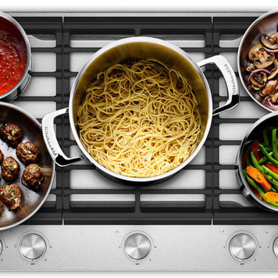 Kitchenaid® Gas-on-Metal Cooktop with 5 Versatile Burners and Edge-to-Edge Cast-Iron Grates KCGK330SSS