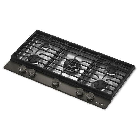 KitchenAid® 36  in. Gas Cooktop with 5 Burners and Integrated Wok Grate KCGK536SBE
