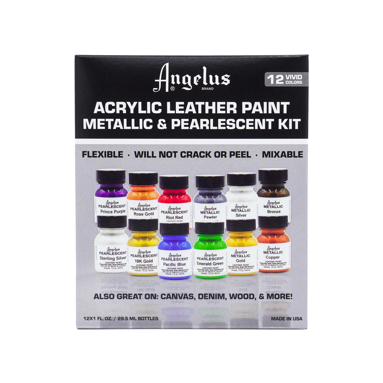 Angelus Acrylic Leather Paint Metallic Pearlescent Kit (All 12