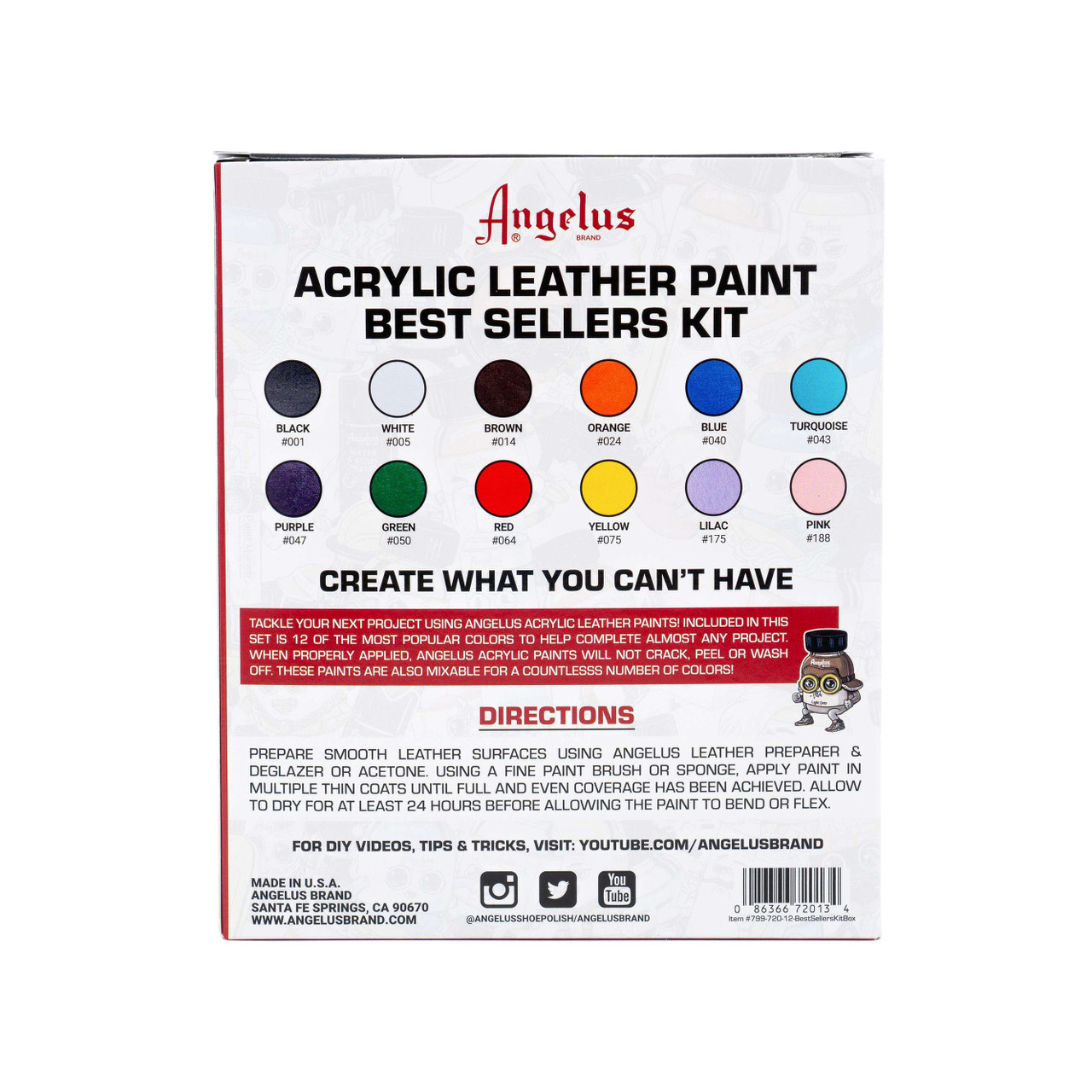 Angelus Acrylic Leather Paint Starter Kit - 12 colors in 1 oz bottles  w/Appl.