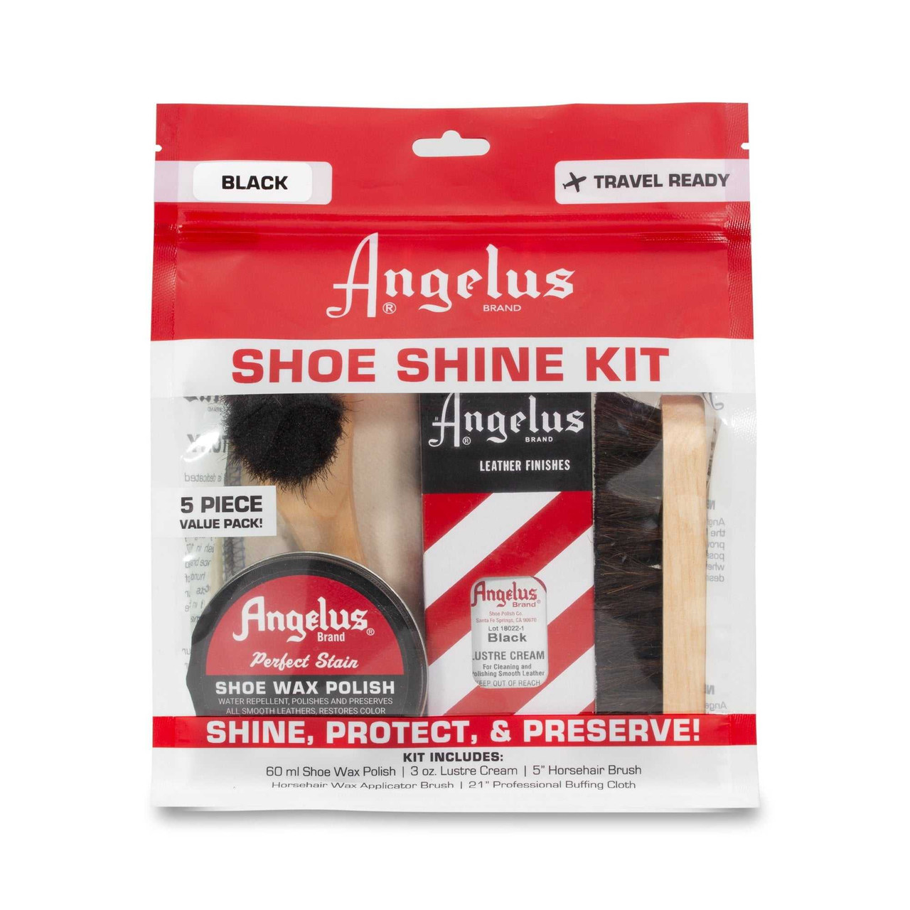 Angelus Shoe Shine Travel Kit Pieces (Black) Shoe Boot
