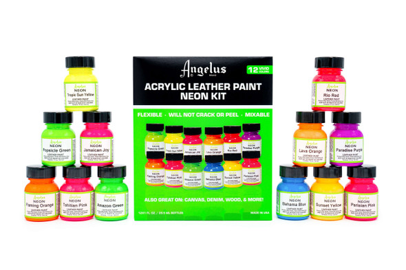 Angelus Acrylic Leather Paint Neon Kit (All 12 Colors / 1 oz) Acrylic Leather Paint 34.99
