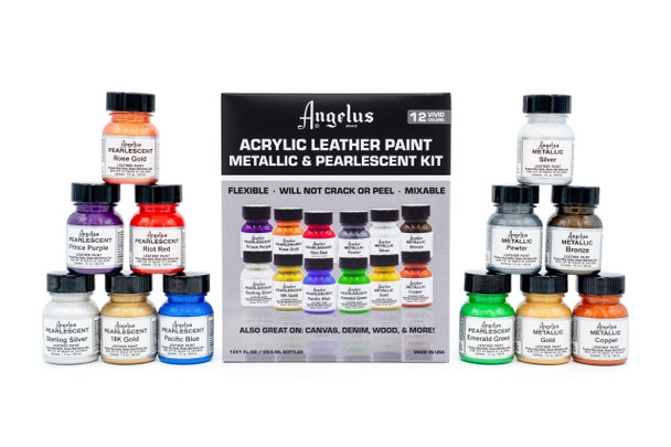 Angelus Acrylic Leather Paint Metallic & Pearlescent Kit (All 12 Colors / 1 oz)