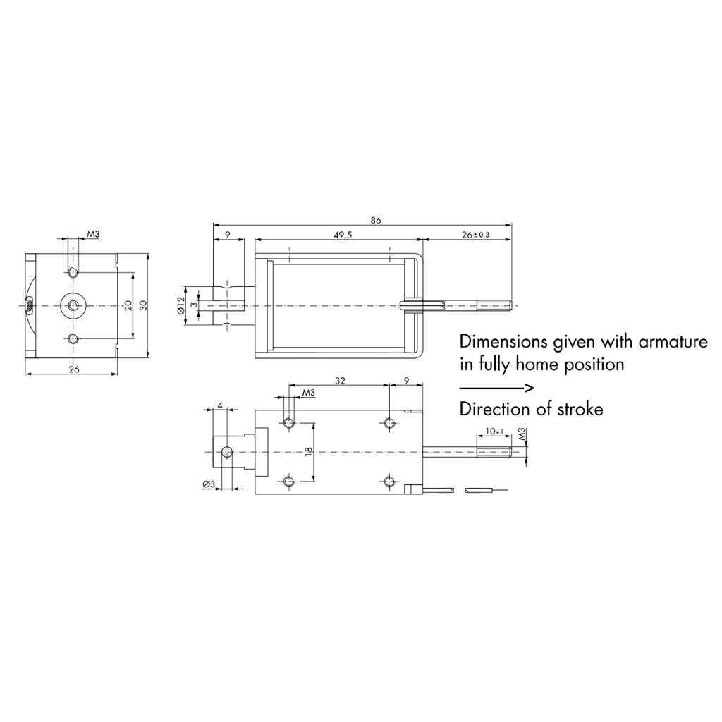 Kuhnke Linear Push-Pull-Type Solenoid H3486 dimensions