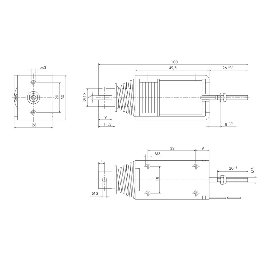 Drawing dimensions BI 34 bi-stable latching solenoid