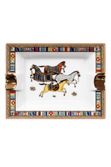Decorative Running Horses Porcelain Cigar Ashtray – 5” x 6” Gold Accent Ceramic Ashtray