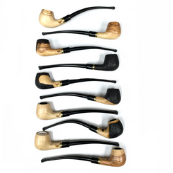 Olive Wood Churchwarden Tobacco Pipe Assorted Shapes and Finishes 1 Count