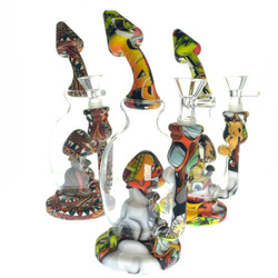 Mushroom Bong Silicon and Glass 8" Assorted Colors 1 Count
