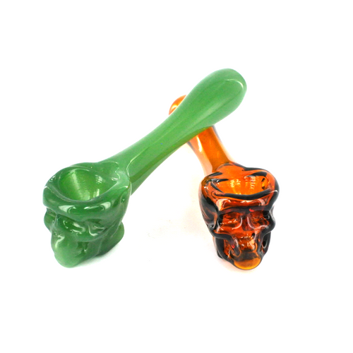 Small Glass Skull Pipe, Molded Tube 4"