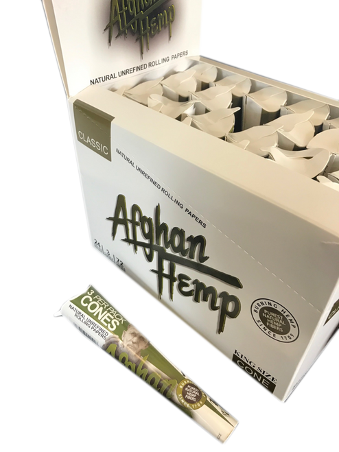 Afghan Hemp King Size Natural Unrefined Cone Rolling Papers (24 Ct Box)