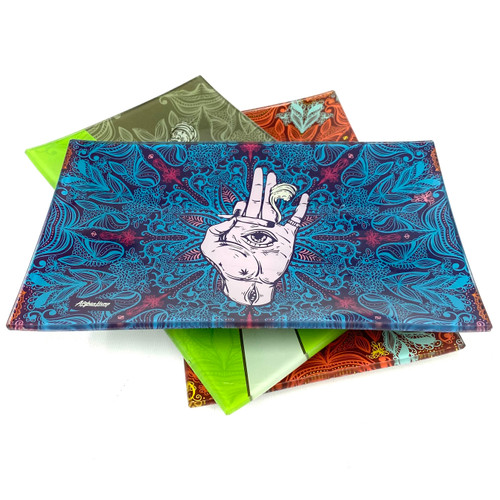 Afghan Hemp High End Glass Rolling Tray 6"x10" Assorted Designs 1 Count