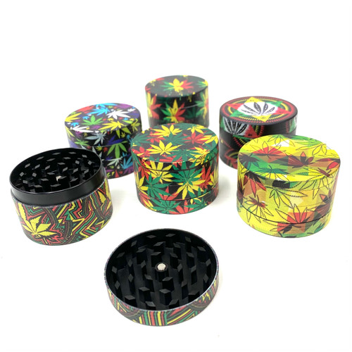 Rasta Weed Leaf Printed 4 Part Grinder 1.75" 1 Count Assorted