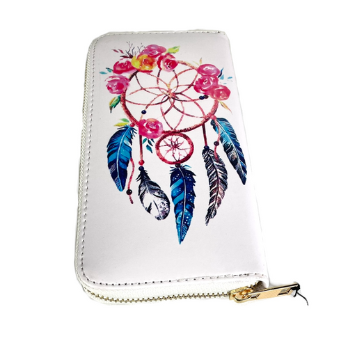Blue and Red Dream Catcher Leather Women's Wallet Clutch 8"