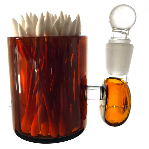 Amber Large 3" Heady Glass Cotton Swab Q-Tip Holder / Alcohol ISO Station