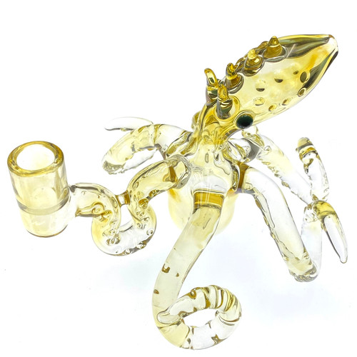 Gold Fumed Insane Octopus Glass Water Pipe Rig 6.7"