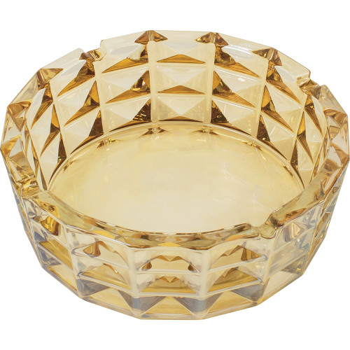 Round Amber Electroplated Glass Cigar Ashtray 7.75"