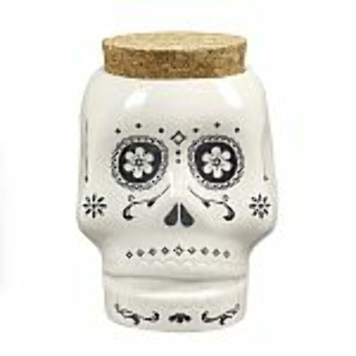 White Sugar Skull Ceramic Stash Jar