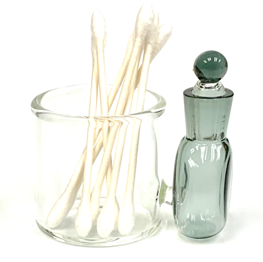 Black Glass Cotton Swab QTip Holder / Alcohol ISO Station 2.5" Puffr