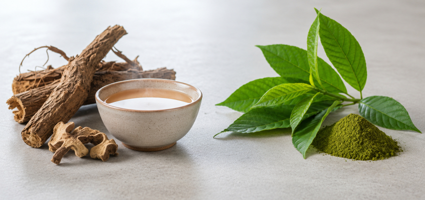 Illustrative comparison of kratom leaves and kava roots