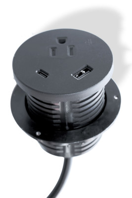 Power Module Grommet Mount 1 Simplex 1 USB-A,1 USB-C Black