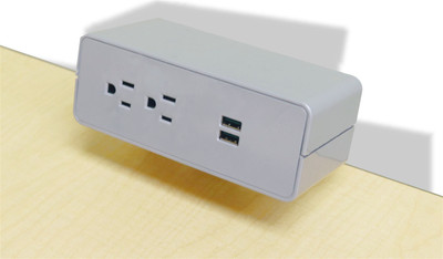 Desktop Power Module 2 Duplex 2 USB Edge Clamp Silver