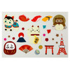 Nippon Japanese icons Irodo fabric transfer sticker sheet — maneki-neko, daruma & Mount Fuji, iron-free fabric stickers by Paper Pen Sanpo