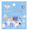 BGM Flake Stickers - Afternoon Tea Party "Have a Rest" (Blue, 45pc) - packaging showing a napping cat on a cushion, teapot, tiered tea stand and parfait illustration
