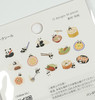 Close-up of the Panda's Daily Life Cooking Theme flake stickers - pandas making and eating dim sum, ramen, sushi, and dumplings