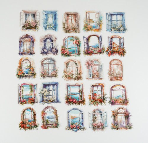 Romantic Floral Decorative Windows & Doors set of PET Stickers - pack 50