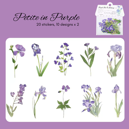 Botanical Loose PET Stickers Set - pack 20, purple flower stickers
