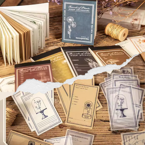 Notebook Label Pad Booklet, Vintage flowers, Mushroom, Feather for Junk Journal, Scrapbooking, Collage - 30 pages