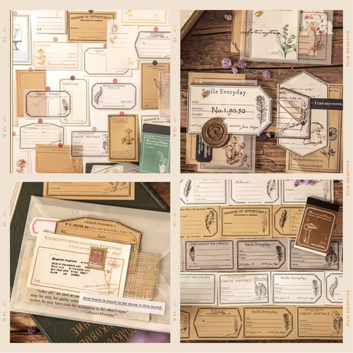 Notebook Label Pad Booklet, Vintage flowers, Mushroom, Feather for Junk Journal, Scrapbooking, Collage - 30 pages