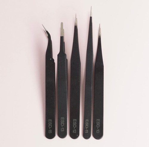Anti-Static Tweezers - set of 5, flat lay