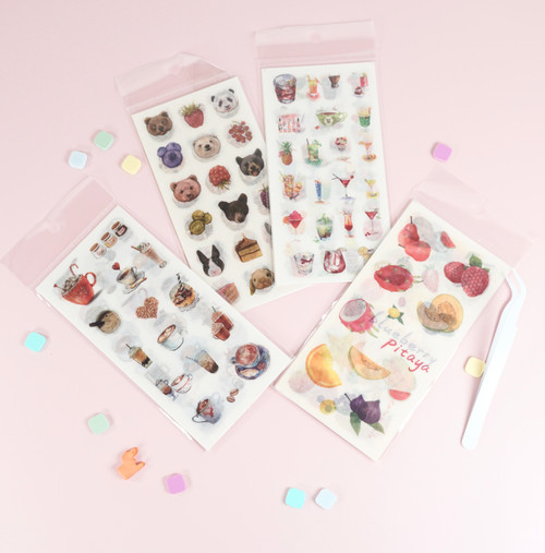 Cute Food and Drinks themed Stickers, Cocktail stickers, Coffee Stickers, Fruit stickers, Cute 6 Sheets Sticker Set for Planners, Journaling, Scrapbooking