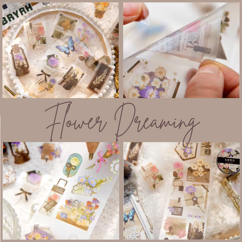 Flower dream sticker roll, butterfly and flower designs, 65mm x 2m