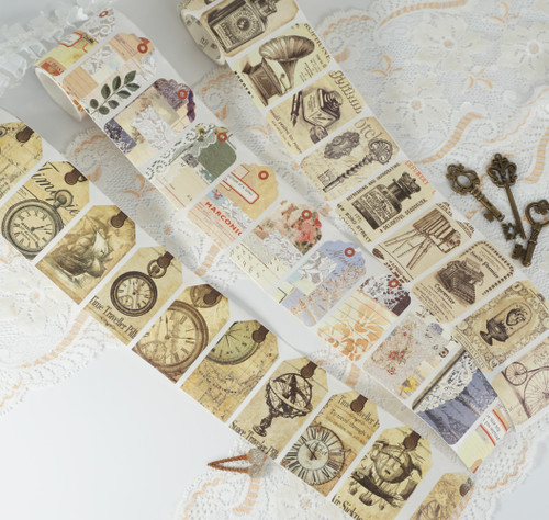 Vintage Decorated Paper Sticker Roll, Label Shaped Stickers,  6.5cm x 2 meters