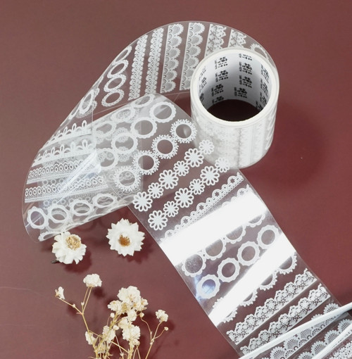 Stamp and Lace White Ink Clear PET Sticker Roll - 50mmx2m