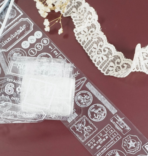 Stamp and Lace White Ink Clear PET Sticker Roll - 50mmx2m