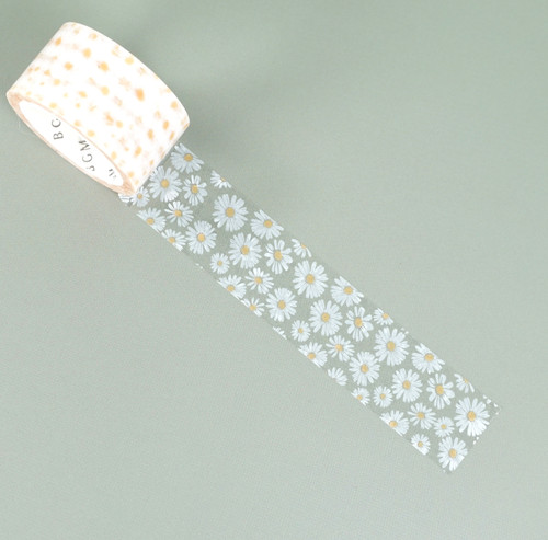 BGM Clear Tape - White Daisy Flower - 20mm roll on green background