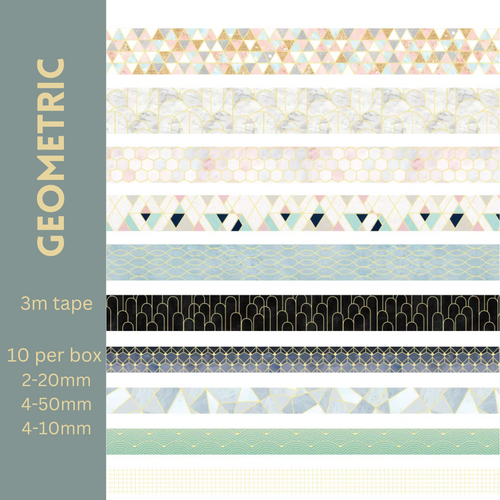 Washi Tape Set with Gold Foil Detail: 10 Geometric Tape