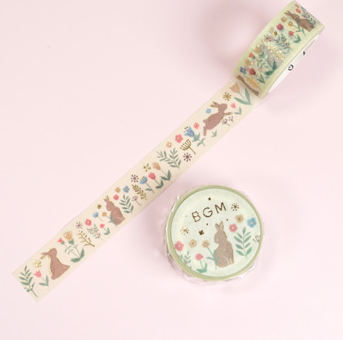 BGM Washi Tape - Nordic Forest Flower and Rabbit -15mm x5m