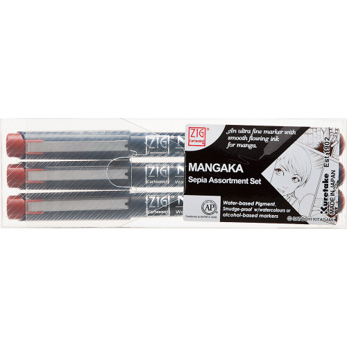 ZIG Cartoonist Mangaka Marker Set — Sepia (3-Pack, Limited Edition) | Kuretake
