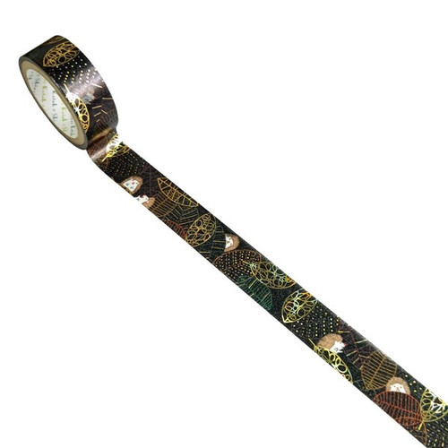 Hedgehog washi tape roll featuring hedgehog illustrations on a forest-green background